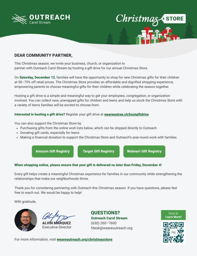Gift Drive Host Letter